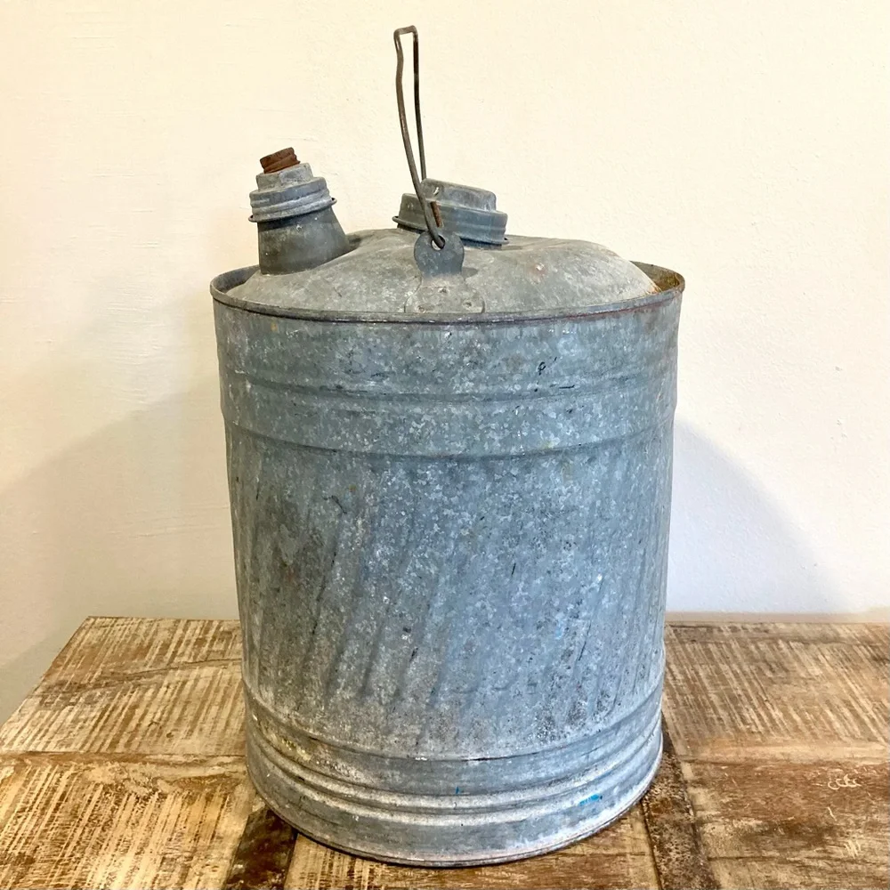 Vintage Galvanized Metal 5 Gallon Pail Sunflower Top Oil Can